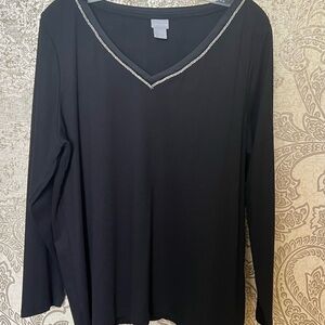 Chico's Black Long Sleeve Top with Silver Trim - Chico’s Size 3